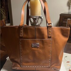 Michael Kors Brown Leather Tote with Silver Details